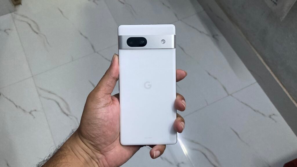 Google Pixel 7a rear design showing the camera visor