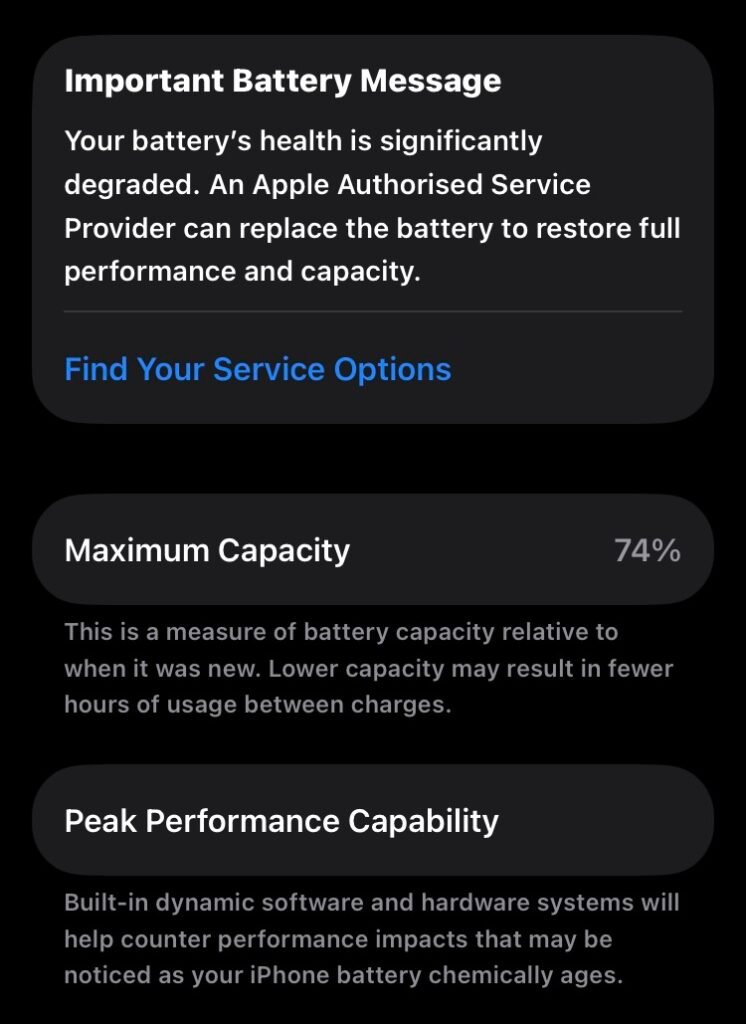Battery health of the Apple iPhone SE (2020) after nearly six years of daily use