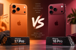 iPhone 17 Pro vs iPhone 18 Pro in Cosmic Orange and Burgundy